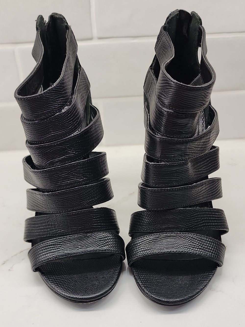 Cole Haan Black Textured Strappy High-Heel Sandals